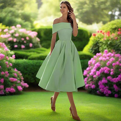 Celestine | Elegant One Shoulder Dress with Full Midi Skirt