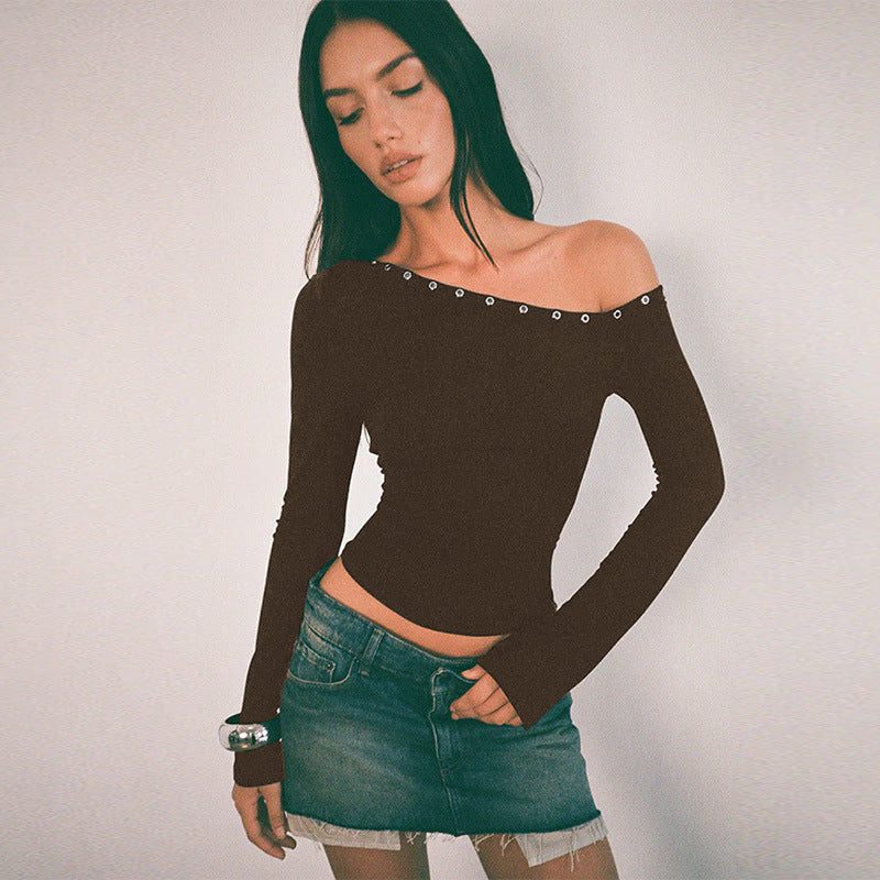 Rebel | Eyelet Trim Long Sleeve Crop Off Shoulder Top