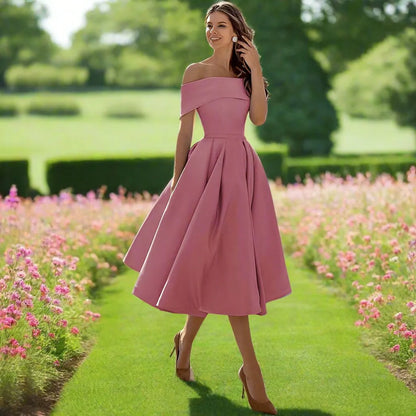 Celestine | Elegant One Shoulder Dress with Full Midi Skirt