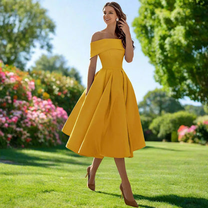 Celestine | Elegant One Shoulder Dress with Full Midi Skirt