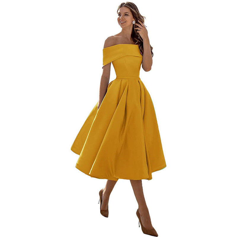 Arabella | One Shoulder A-Line Dress with Pleated Midi Skirt