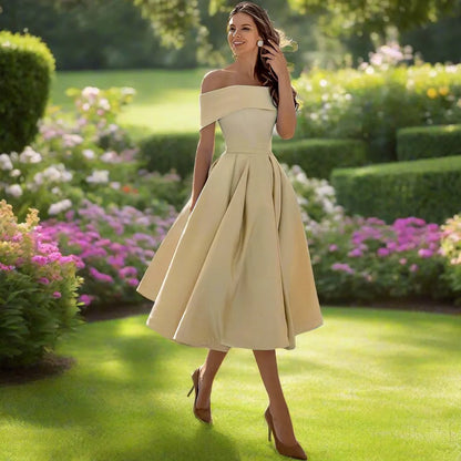 Celestine | Elegant One Shoulder Dress with Full Midi Skirt