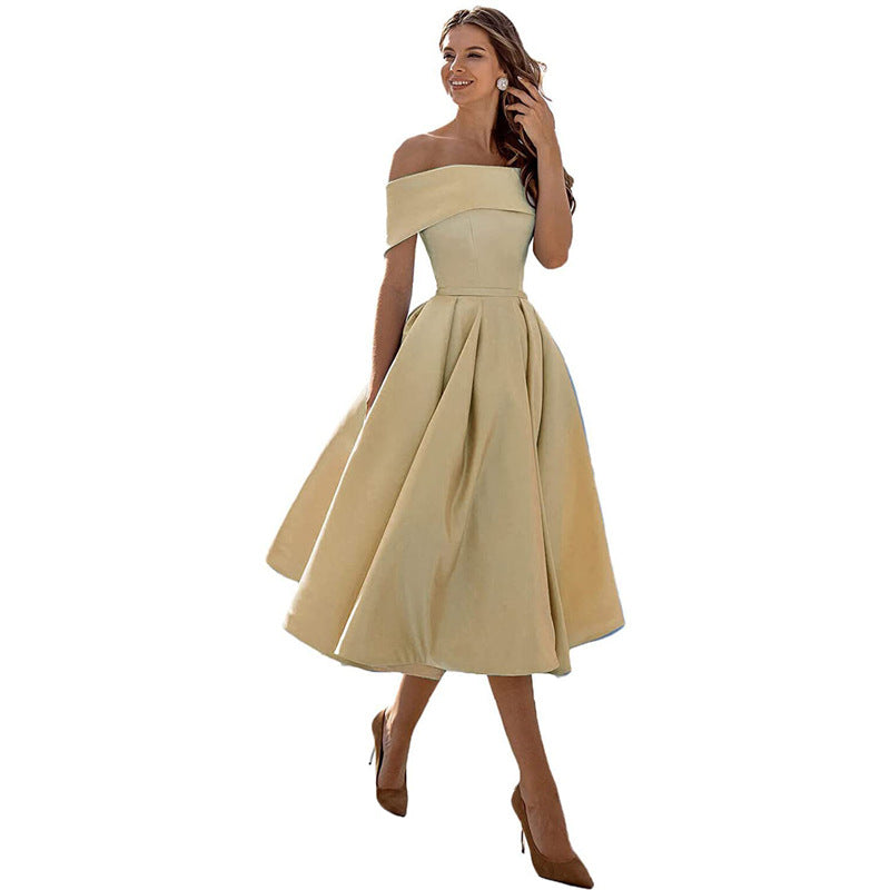 Arabella | One Shoulder A-Line Dress with Pleated Midi Skirt