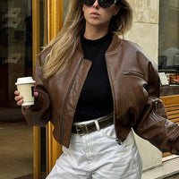 Coppelle | Cropped Quilted Panel Bomber Women's Leather Jackets