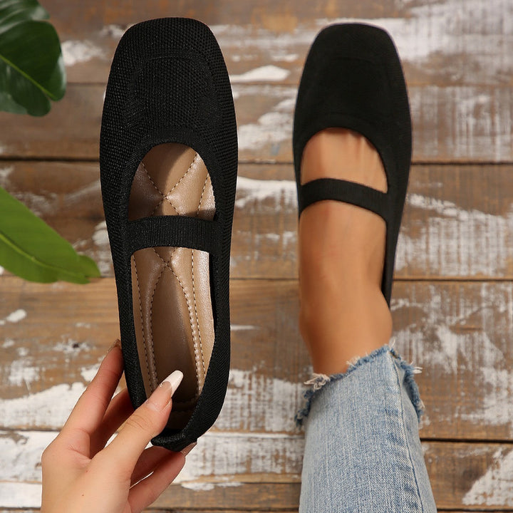 Camille | Women's Flats – Smiley Face Mary Jane Knit Shoes