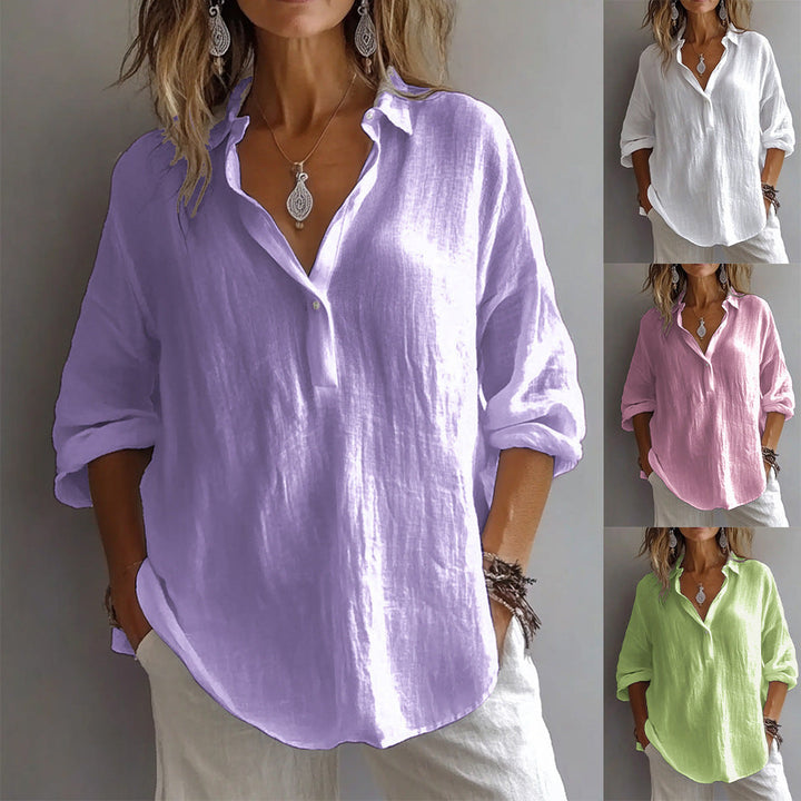 Lavender Fields | Relaxed V-Neck Long Sleeve Linen Blouse