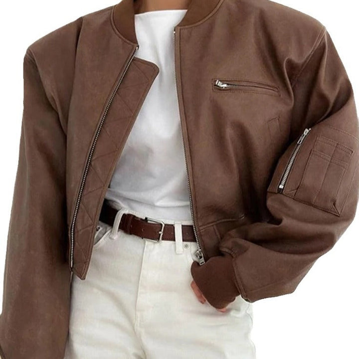Coppelle | Cropped Quilted Panel Bomber Women's Leather Jackets
