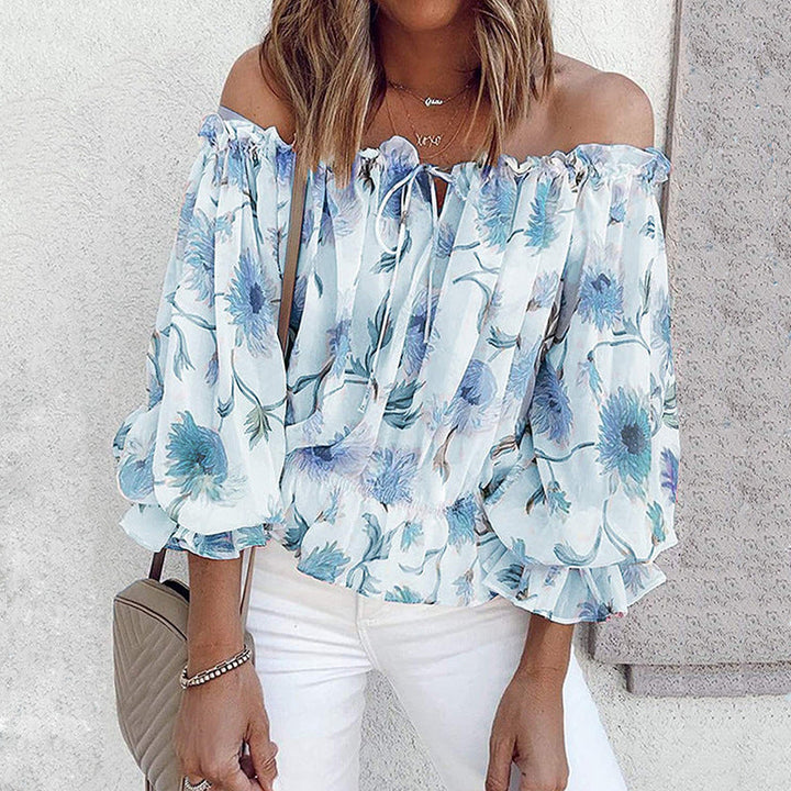 Dahlia | Floral Print Ruffle Sleeve Off Shoulder Top
