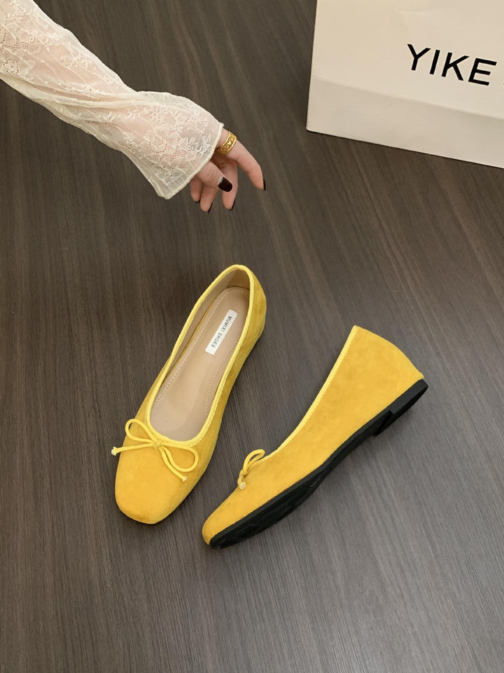Genevieve | Women's Flats – Bow-Detail Velvety Ballerina Shoes