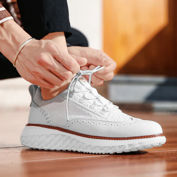 Quillen | Woven Texture Brogue-Detail Men Sneakers
