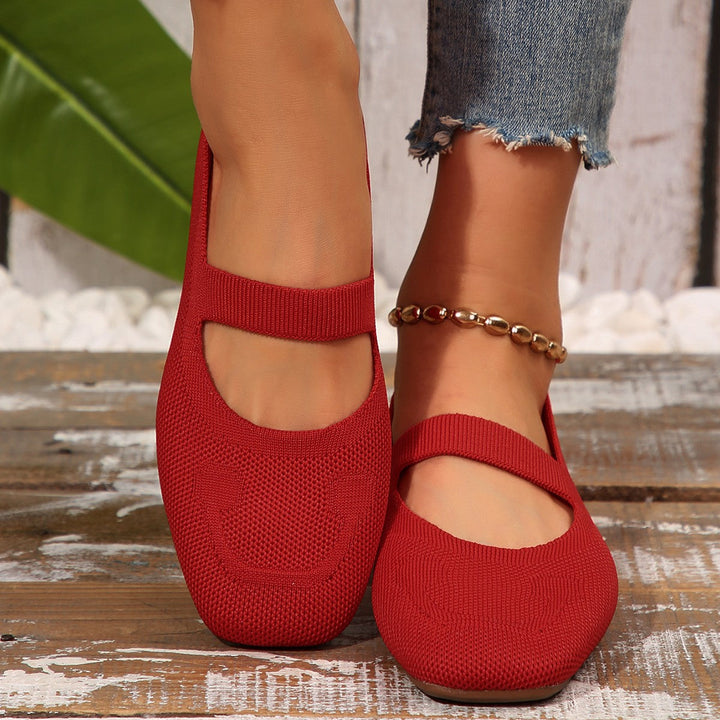Camille | Women's Flats – Smiley Face Mary Jane Knit Shoes