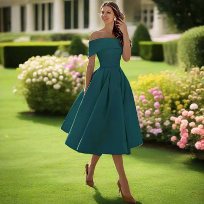 Celestine | Elegant One Shoulder Dress with Full Midi Skirt