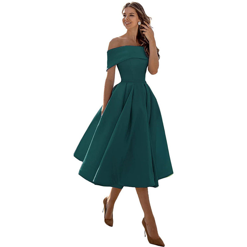 Arabella | One Shoulder A-Line Dress with Pleated Midi Skirt