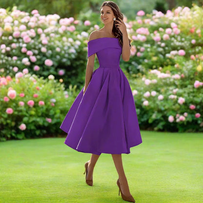 Celestine | Elegant One Shoulder Dress with Full Midi Skirt