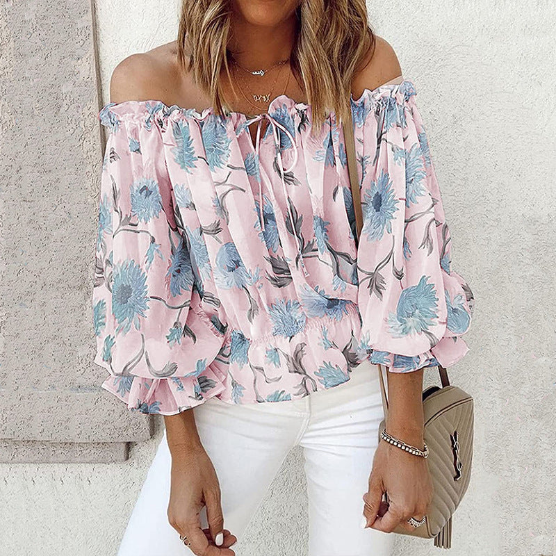 Dahlia | Floral Print Ruffle Sleeve Off Shoulder Top