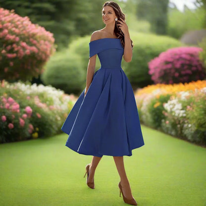 Celestine | Elegant One Shoulder Dress with Full Midi Skirt