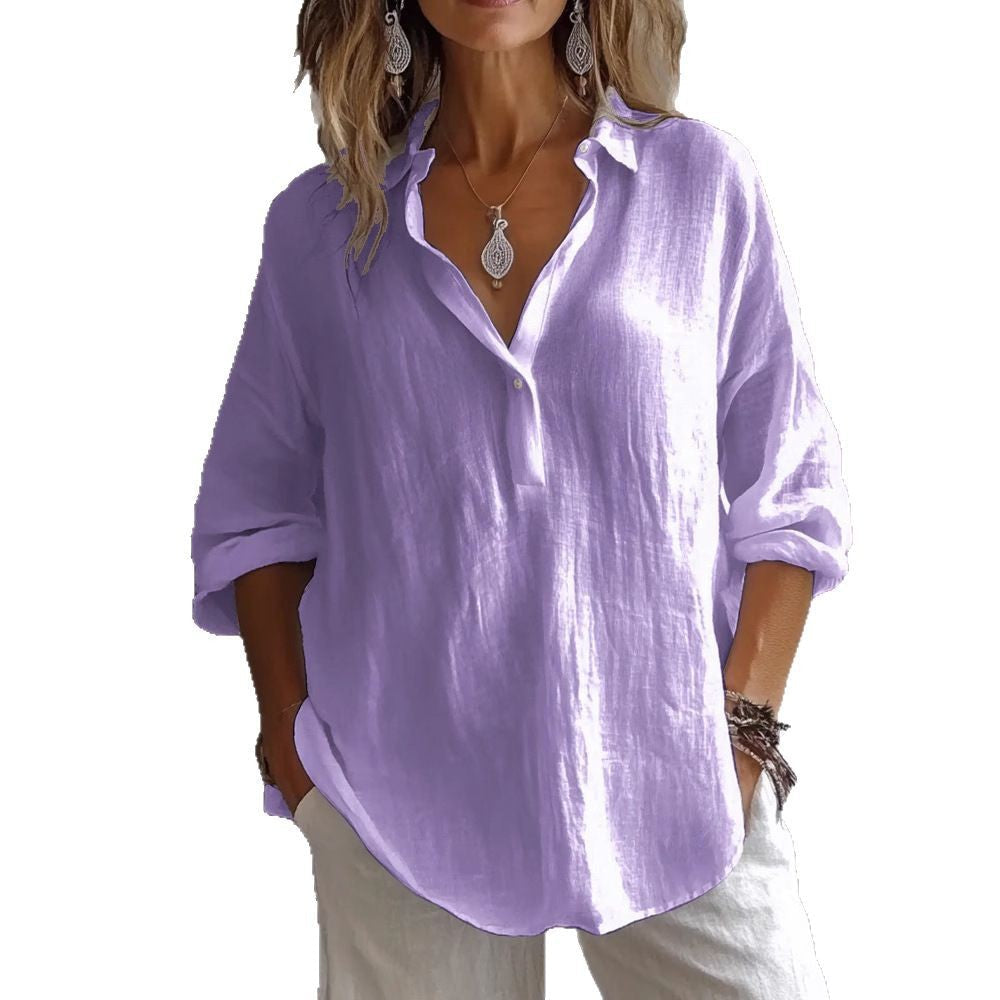 Lavender Fields | Relaxed V-Neck Long Sleeve Linen Blouse