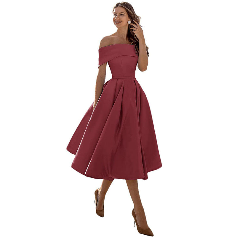 Arabella | One Shoulder A-Line Dress with Pleated Midi Skirt