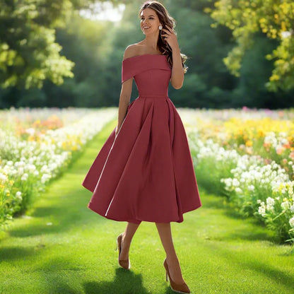 Celestine | Elegant One Shoulder Dress with Full Midi Skirt