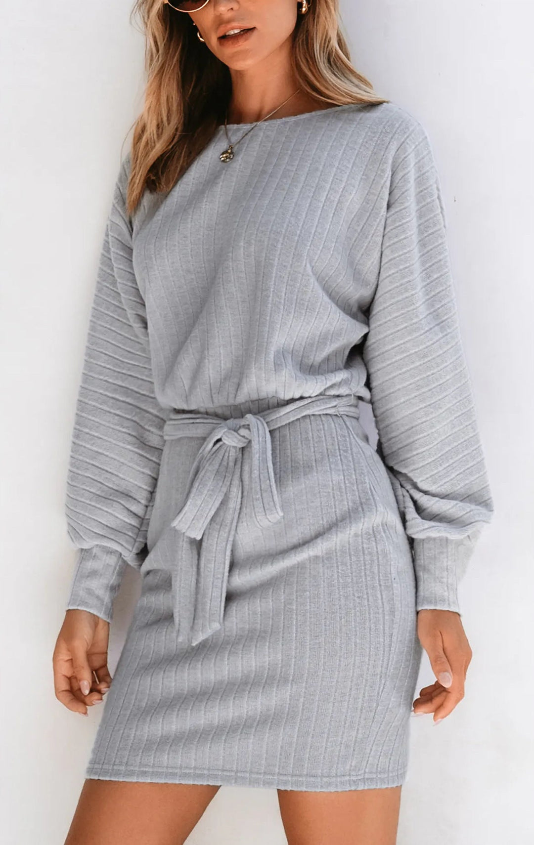 Everley | Women's Ribbed Knit Dress with Tie Waist