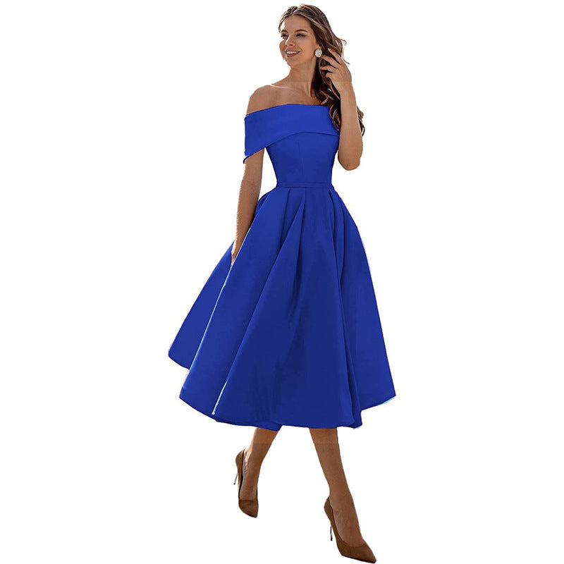 Arabella | One Shoulder A-Line Dress with Pleated Midi Skirt