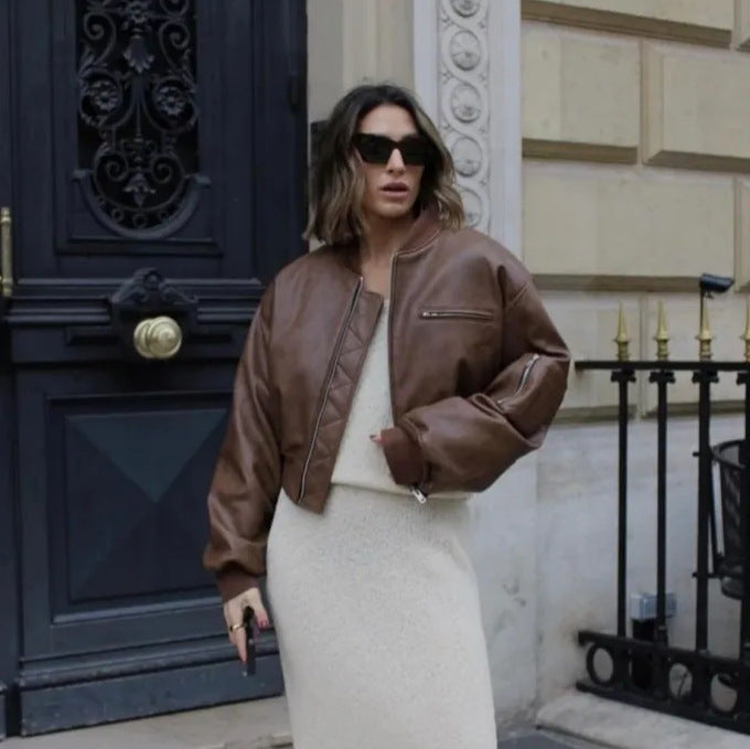 Coppelle | Cropped Quilted Panel Bomber Women's Leather Jackets