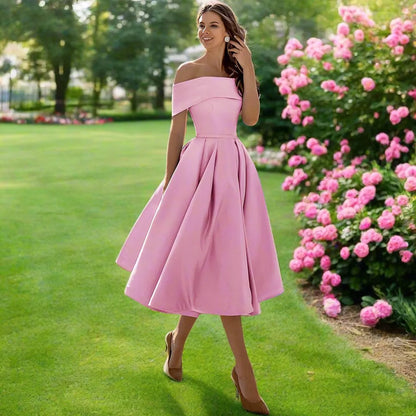 Celestine | Elegant One Shoulder Dress with Full Midi Skirt