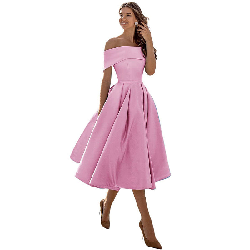 Arabella | One Shoulder A-Line Dress with Pleated Midi Skirt