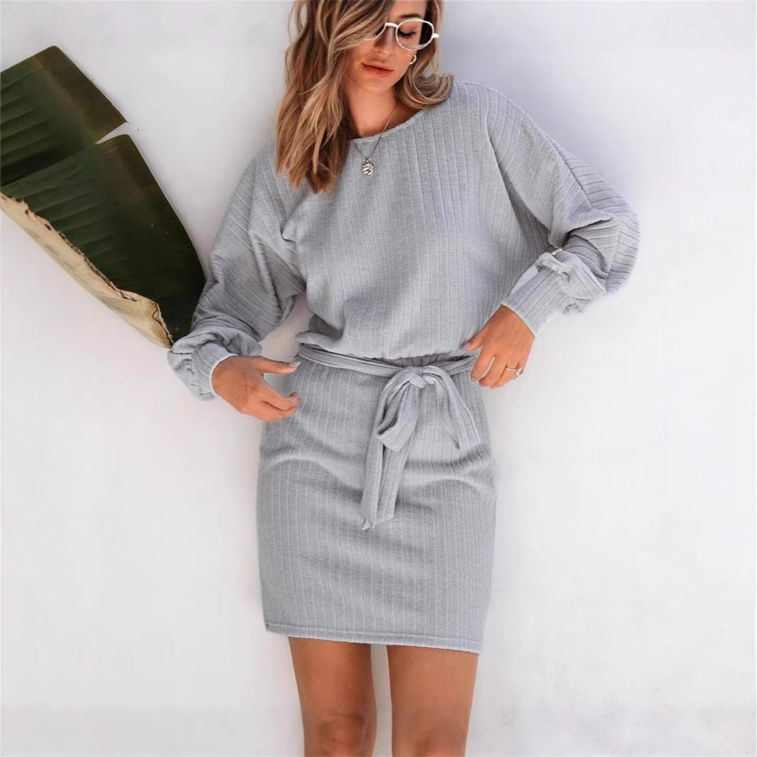 Everley | Women's Ribbed Knit Dress with Tie Waist