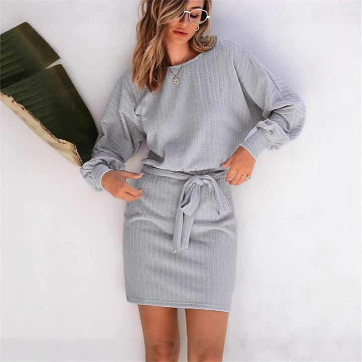 Everley | Women's Ribbed Knit Dress with Tie Waist