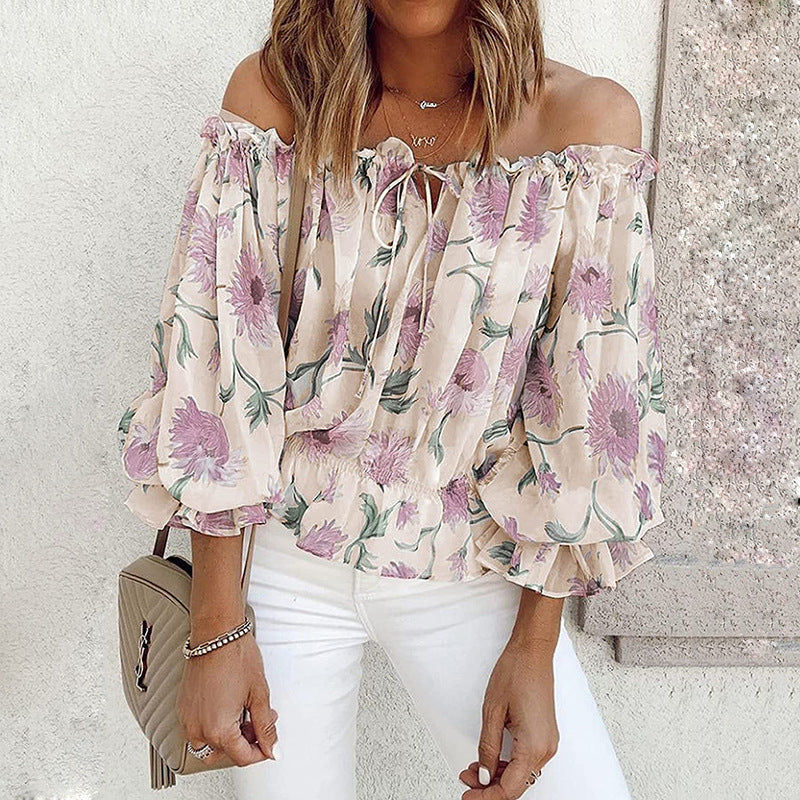 Dahlia | Floral Print Ruffle Sleeve Off Shoulder Top