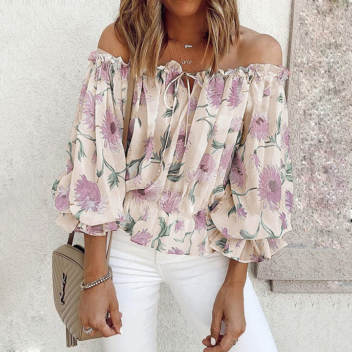 Dahlia | Floral Print Ruffle Sleeve Off Shoulder Top