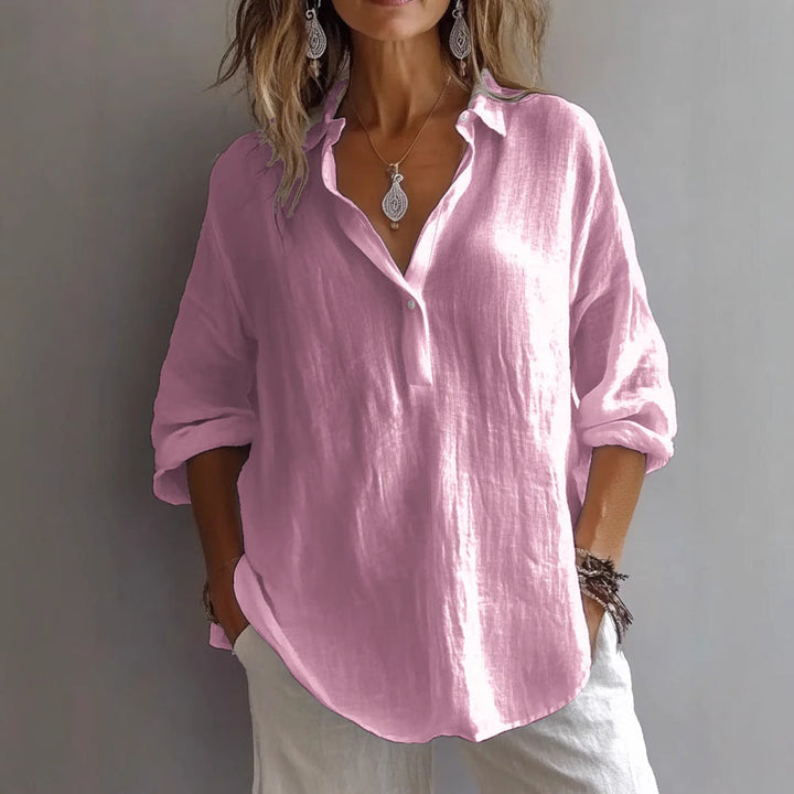 Lavender Fields | Relaxed V-Neck Long Sleeve Linen Blouse