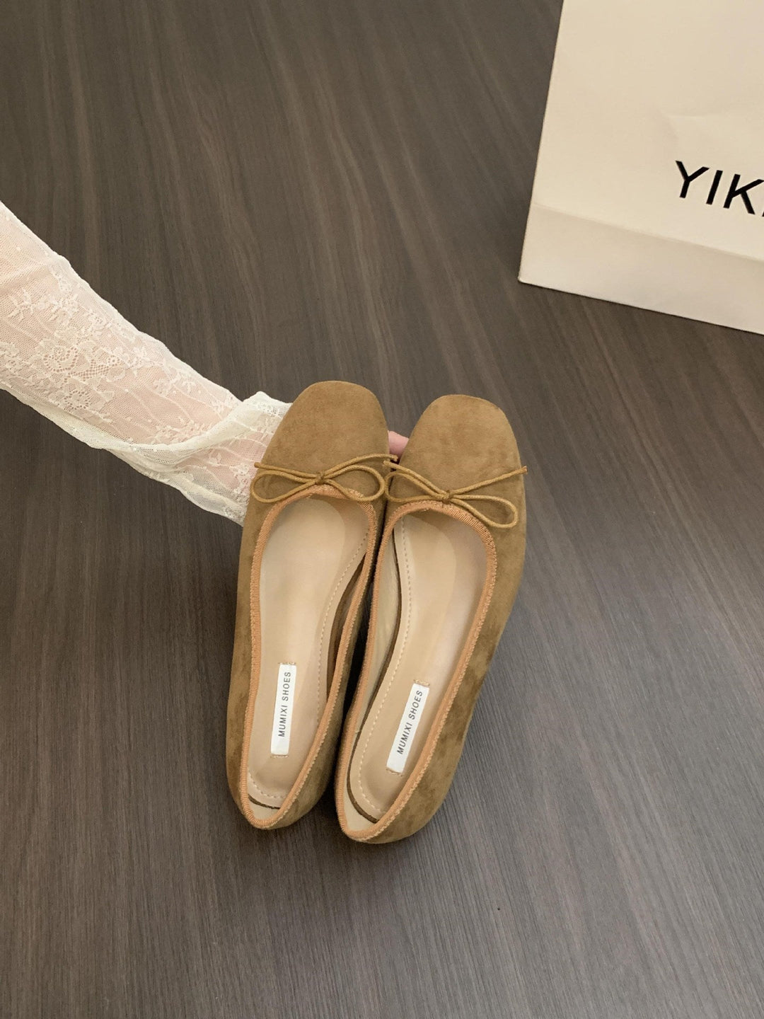 Genevieve | Women's Flats – Bow-Detail Velvety Ballerina Shoes