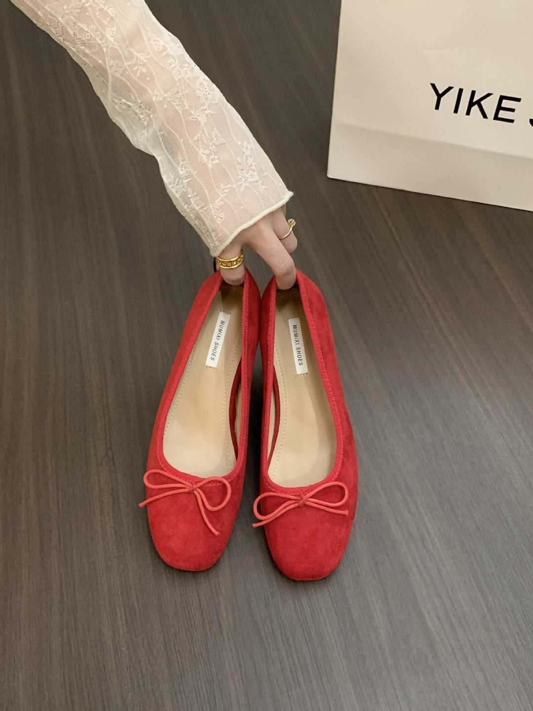 Genevieve | Women's Flats – Bow-Detail Velvety Ballerina Shoes