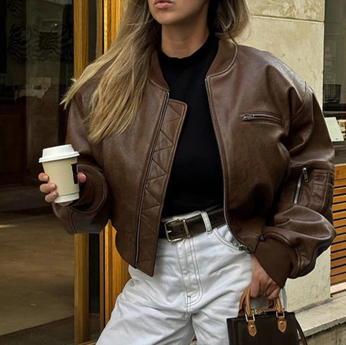Coppelle | Cropped Quilted Panel Bomber Women's Leather Jackets