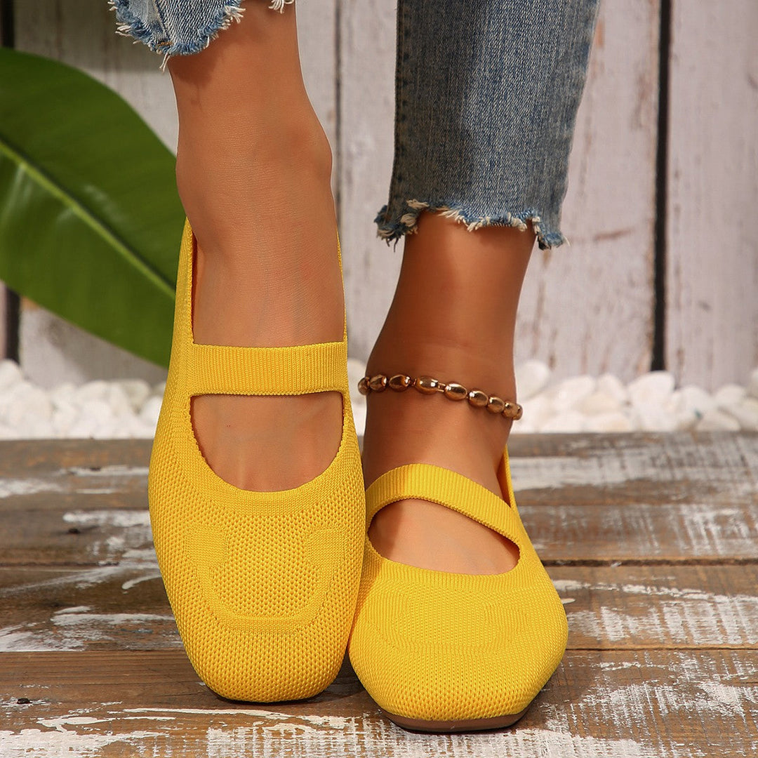 Camille | Women's Flats – Smiley Face Mary Jane Knit Shoes