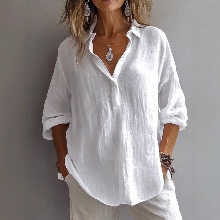 Lavender Fields | Relaxed V-Neck Long Sleeve Linen Blouse