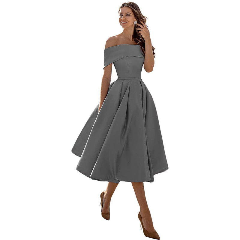 Arabella | One Shoulder A-Line Dress with Pleated Midi Skirt