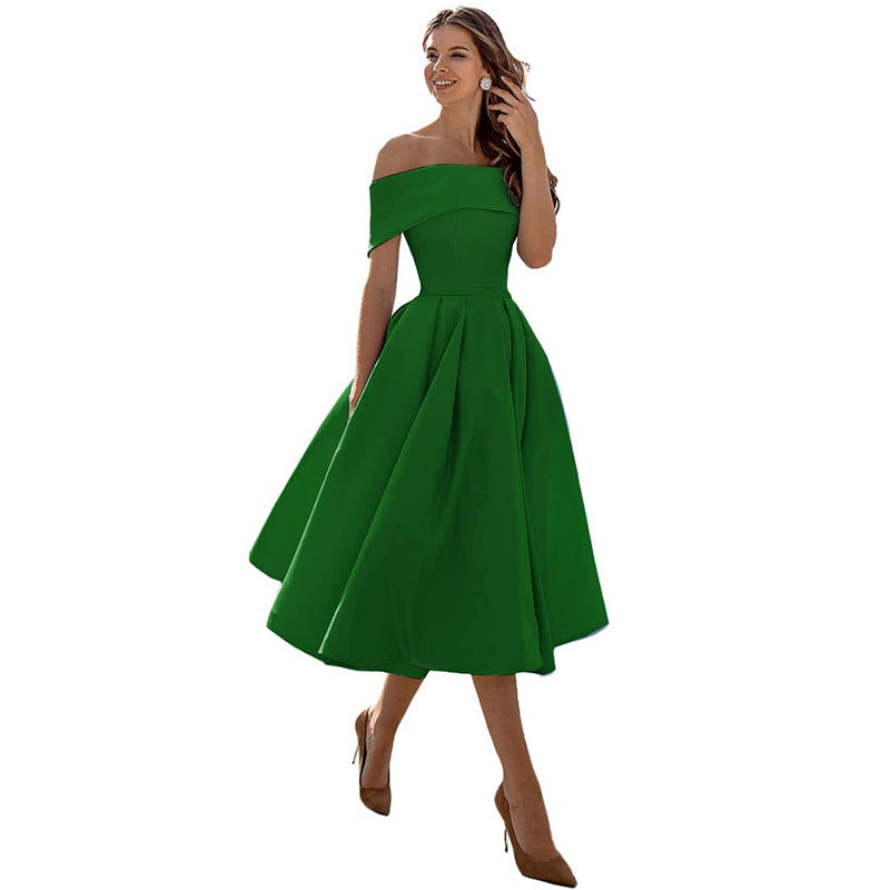 Arabella | One Shoulder A-Line Dress with Pleated Midi Skirt