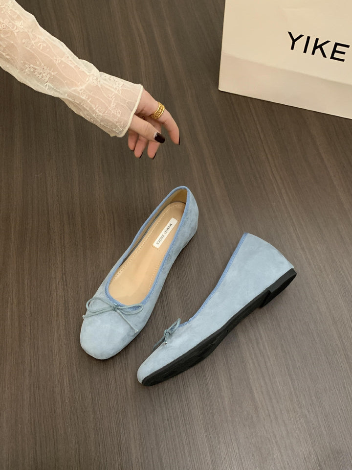 Genevieve | Women's Flats – Bow-Detail Velvety Ballerina Shoes