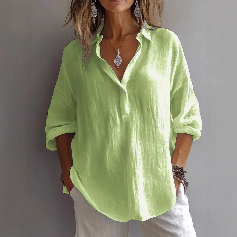 Lavender Fields | Relaxed V-Neck Long Sleeve Linen Blouse