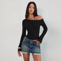Rebel | Eyelet Trim Long Sleeve Crop Off Shoulder Top