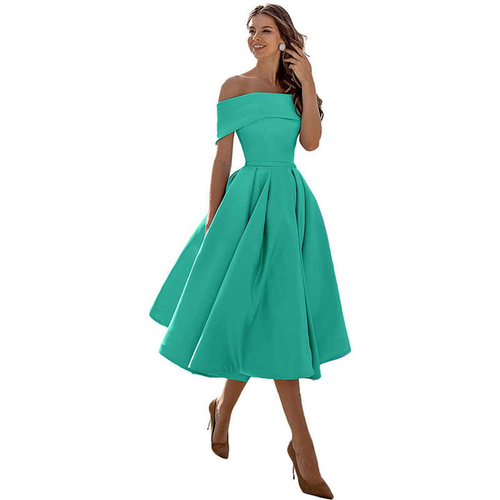 Arabella | One Shoulder A-Line Dress with Pleated Midi Skirt
