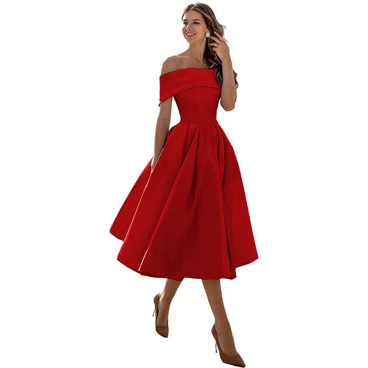 Arabella | One Shoulder A-Line Dress with Pleated Midi Skirt