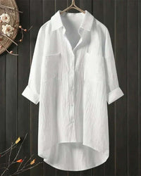 Whitehaven | Dual Pocket Longline Button-Through Linen Blouse