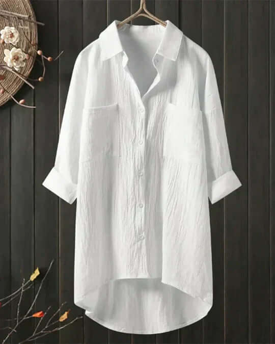 Whitehaven | Dual Pocket Longline Button-Through Linen Blouse