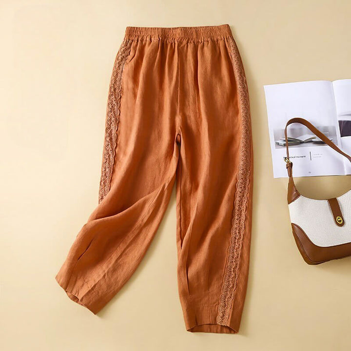 Laceline | Lace-Trim Side Panel Women's Linen Pants