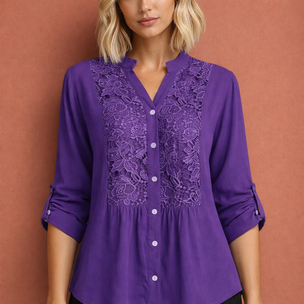 Lacefield | Crochet Lace Panel Button-Up Tunic Blouse