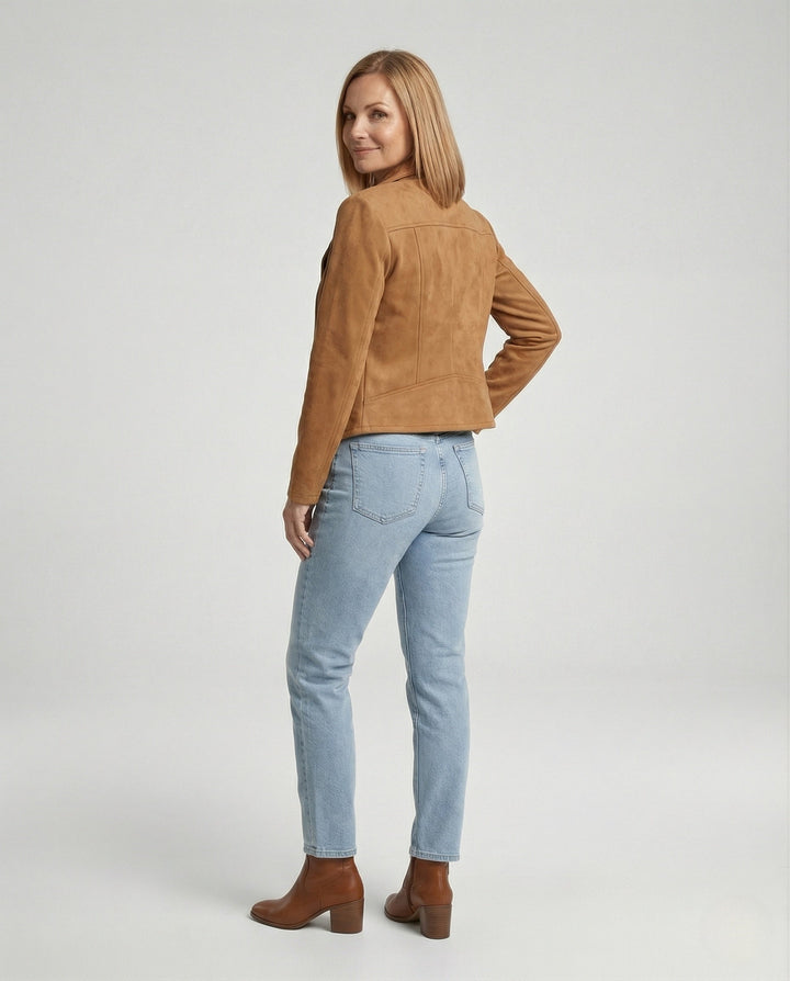 Tawney | Suede Waterfall Collar Women's Leather Jackets